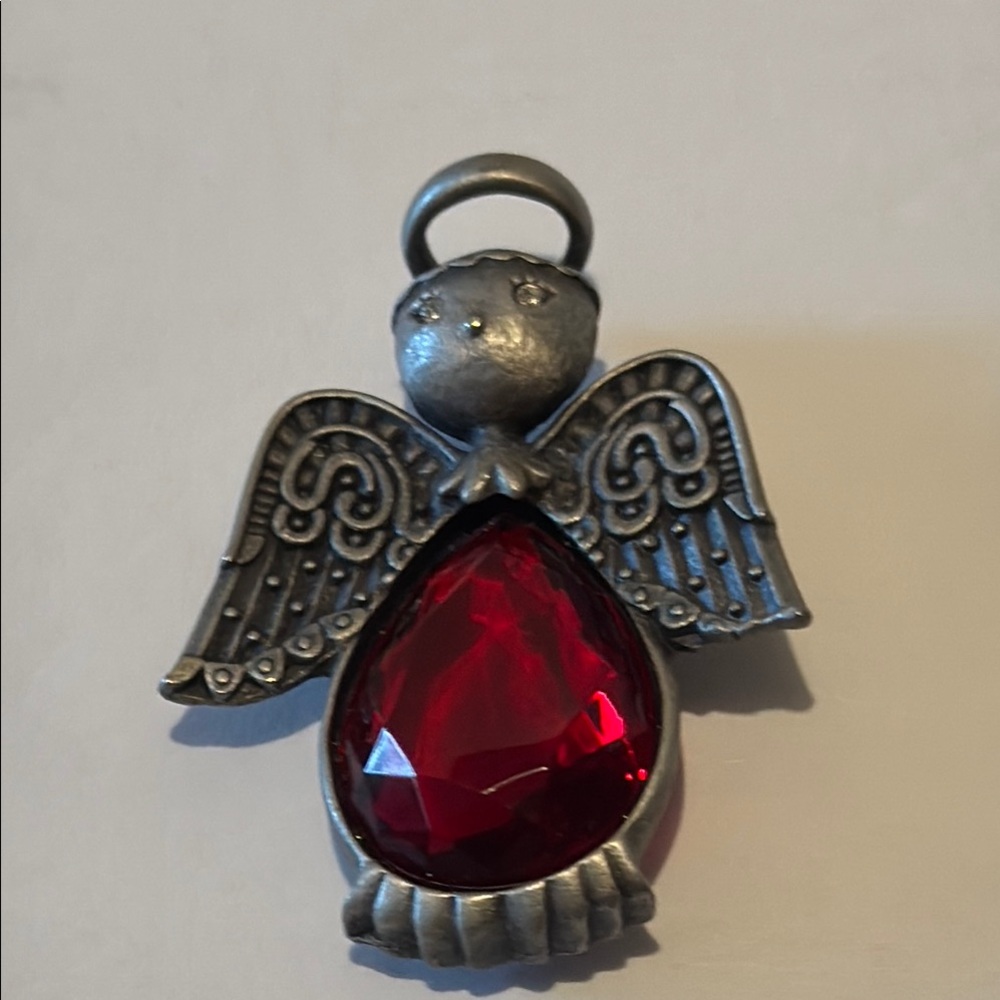 Estate Signed L Razza Angel Brooch with Red Stone